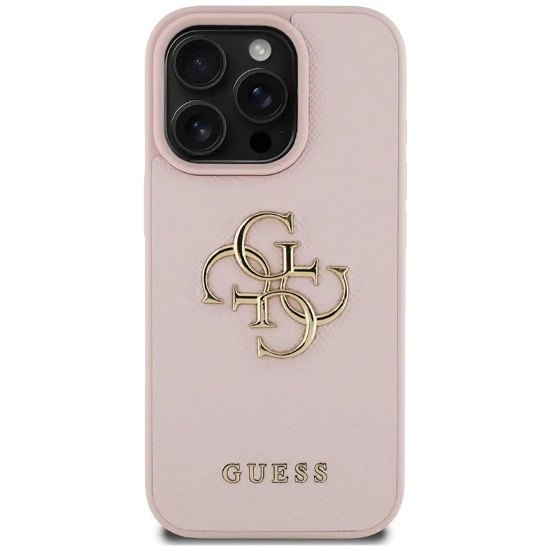 Guess Grained Big 4G Logo Small Classic Logo – dėklas, skirtas iPhone 16 Pro (rožinis)