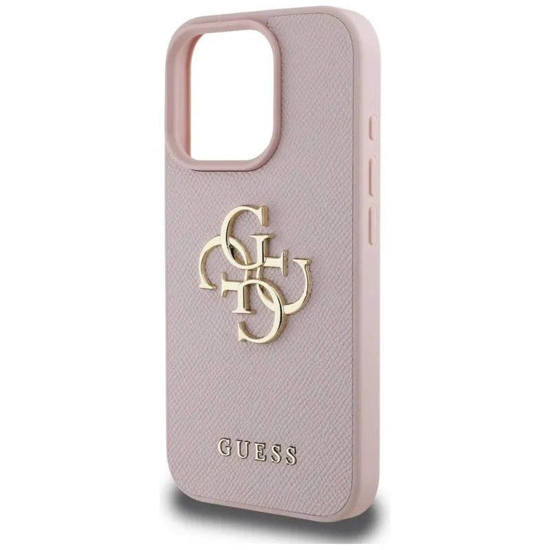 Guess Grained Big 4G Logo Small Classic Logo – dėklas, skirtas iPhone 16 Pro (rožinis)