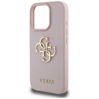 Guess Grained Big 4G Logo Small Classic Logo – dėklas, skirtas iPhone 16 Pro (rožinis)