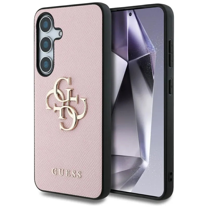 Guess Grained Big 4G Logo Small Classic Logo – dėklas, skirtas „Samsung Galaxy S25+“ (rožinis)