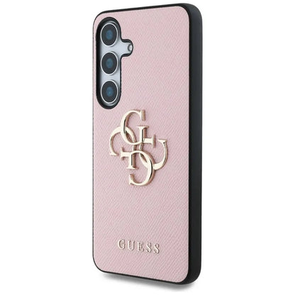 Guess Grained Big 4G Logo Small Classic Logo – dėklas, skirtas „Samsung Galaxy S25+“ (rožinis)