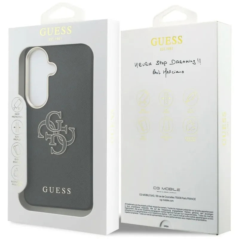 Guess Grained Big 4G Metal Logo dėklas - Samsung Galaxy S26 dėklas (juodas)