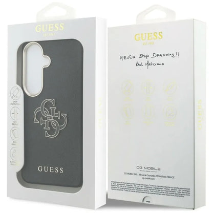 Guess Grained Big 4G Metal Logo dėklas - Samsung Galaxy S26 dėklas (juodas)