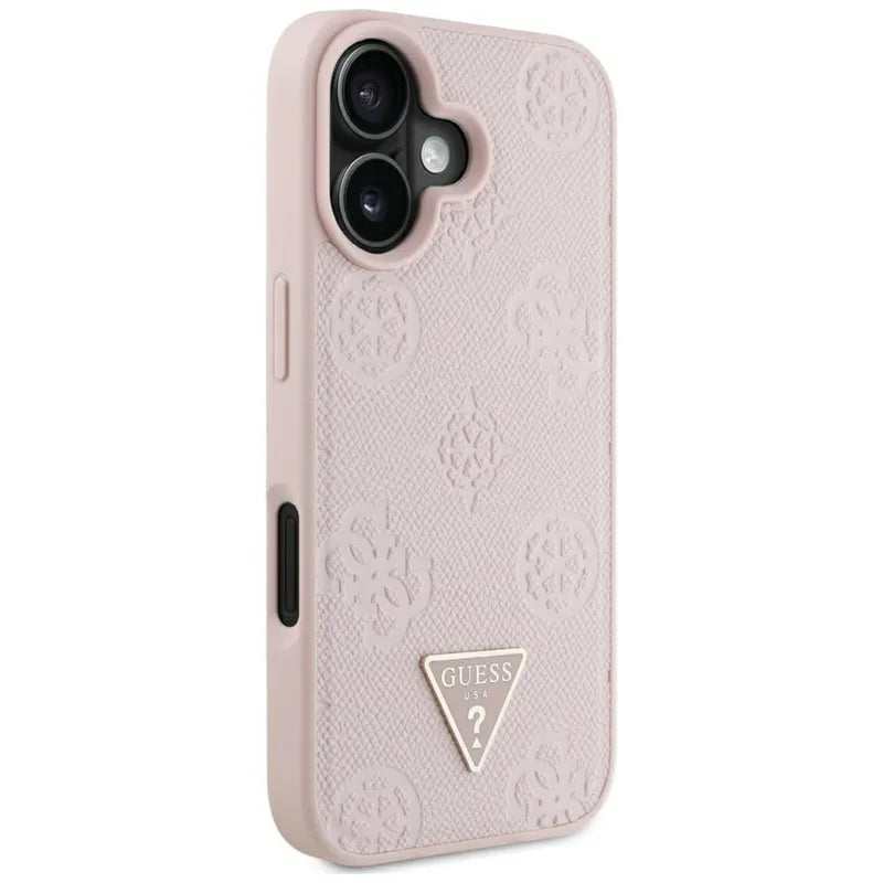 Guess Grained Hot Stamp Peony Triangle Logo MagSafe - „iPhone 16“ dėklas (rožinis)