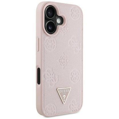 Guess Grained Hot Stamp Peony Triangle Logo MagSafe - „iPhone 16“ dėklas (rožinis)