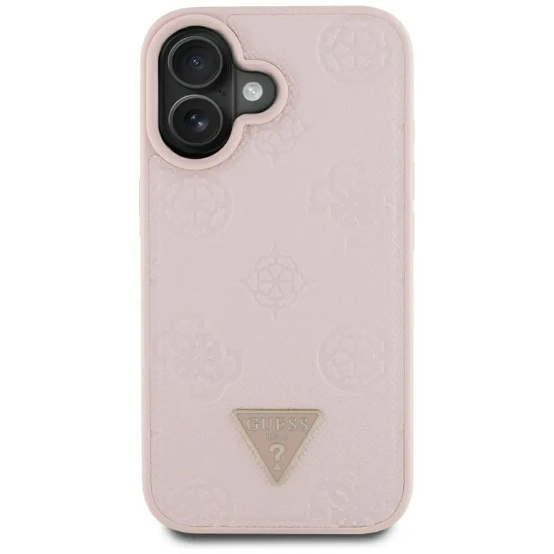 Guess Grained Hot Stamp Peony Triangle Logo MagSafe - „iPhone 16“ dėklas (rožinis)