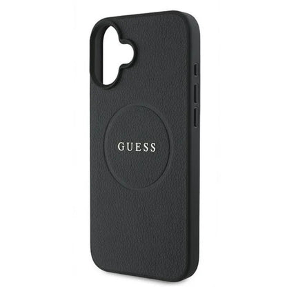 Guess Grained Ring MagSafe - Dėklas iPhone 16 Plus (juodas)