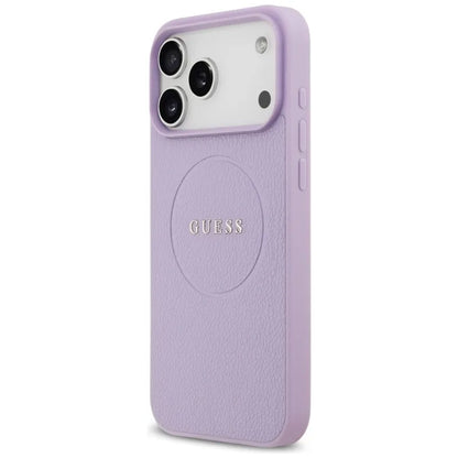 Guess Grained Ring MagSafe dėklas iPhone 17 Pro Max (violetinis)