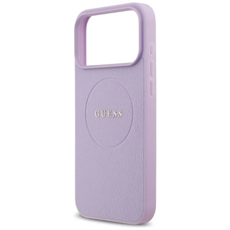 Guess Grained Ring MagSafe dėklas iPhone 17 Pro Max (violetinis)