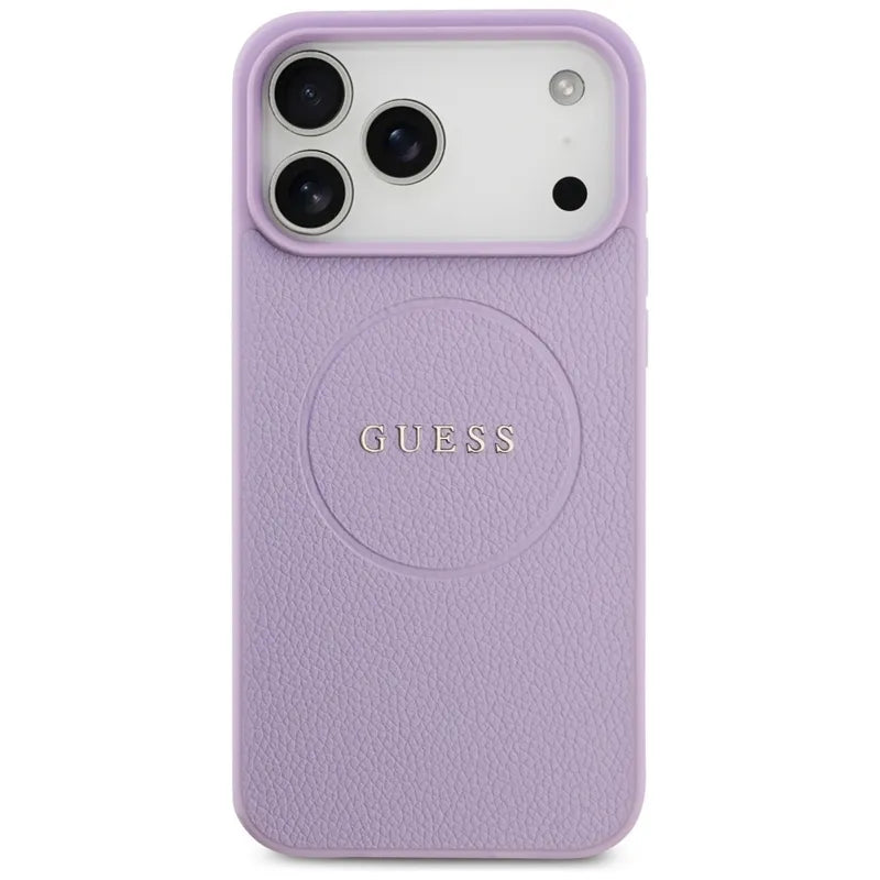 Guess Grained Ring MagSafe dėklas iPhone 17 Pro Max (violetinis)