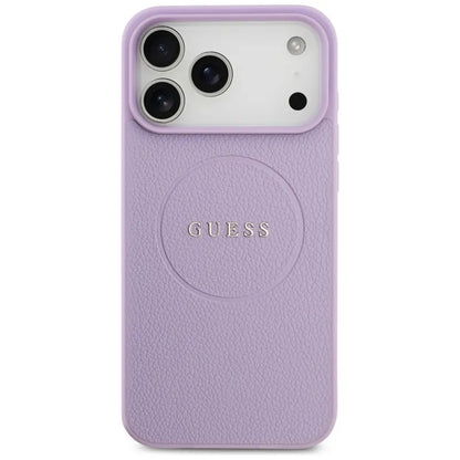 Guess Grained Ring MagSafe dėklas iPhone 17 Pro Max (violetinis)