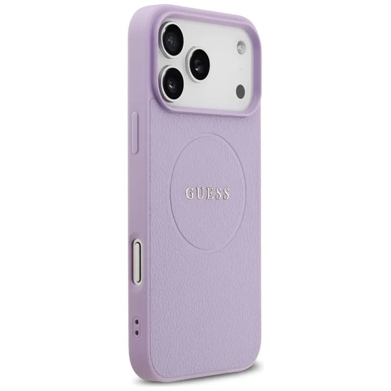 Guess Grained Ring MagSafe dėklas iPhone 17 Pro Max (violetinis)