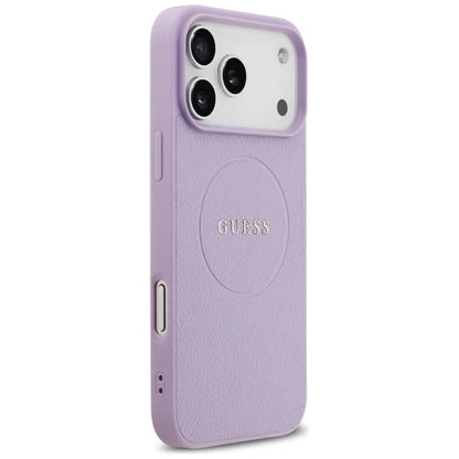 Guess Grained Ring MagSafe dėklas iPhone 17 Pro Max (violetinis)