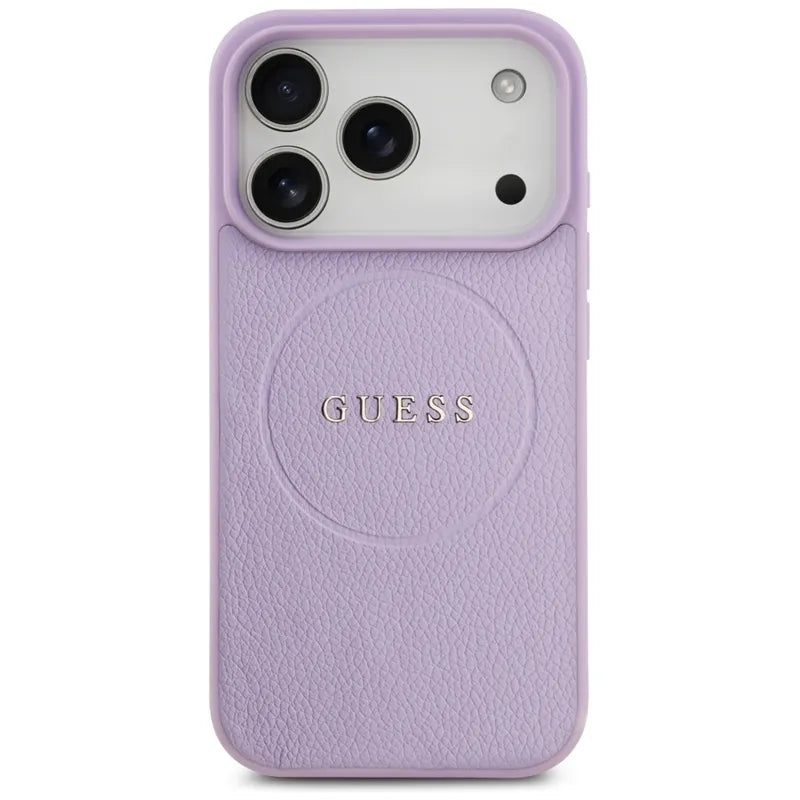 Guess Grained Ring MagSafe dėklas iPhone 17 Pro (violetinė)