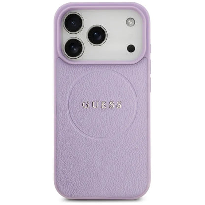 Guess Grained Ring MagSafe dėklas iPhone 17 Pro (violetinė)