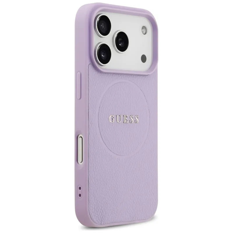 Guess Grained Ring MagSafe dėklas iPhone 17 Pro (violetinė)