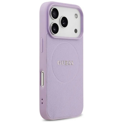 Guess Grained Ring MagSafe dėklas iPhone 17 Pro (violetinė)
