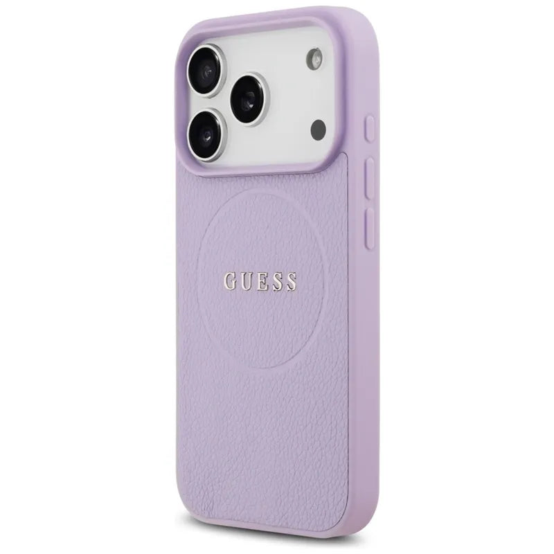 Guess Grained Ring MagSafe dėklas iPhone 17 Pro (violetinė)