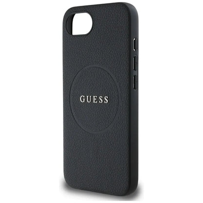 Guess Grained Ring MagSafe – dėklas, skirtas iPhone 16e (juodos spalvos)