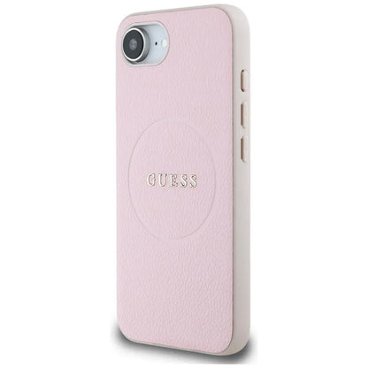 Guess Grained Ring MagSafe – dėklas, skirtas iPhone 16e (rožinis)