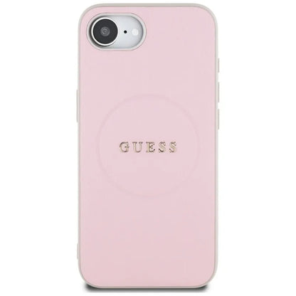 Guess Grained Ring MagSafe – dėklas, skirtas iPhone 16e (rožinis)