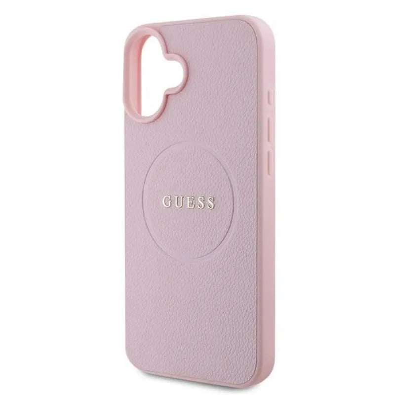 Guess Grained Ring MagSafe – iPhone 16 Plus dėklas (rožinis)
