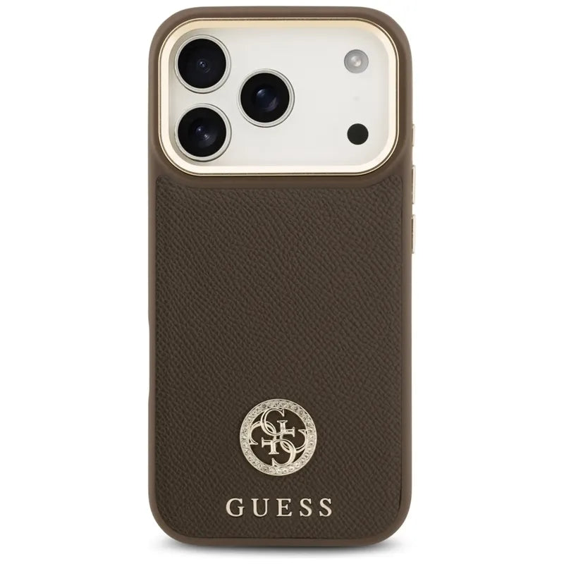 Guess Grained Strass Logo MagSafe - Dėklas iPhone 17 Pro (rudos spalvos)