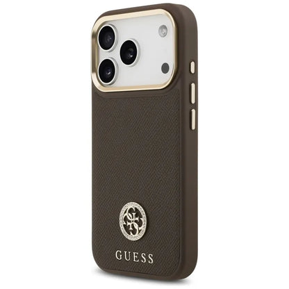 Guess Grained Strass Logo MagSafe - Dėklas iPhone 17 Pro (rudos spalvos)