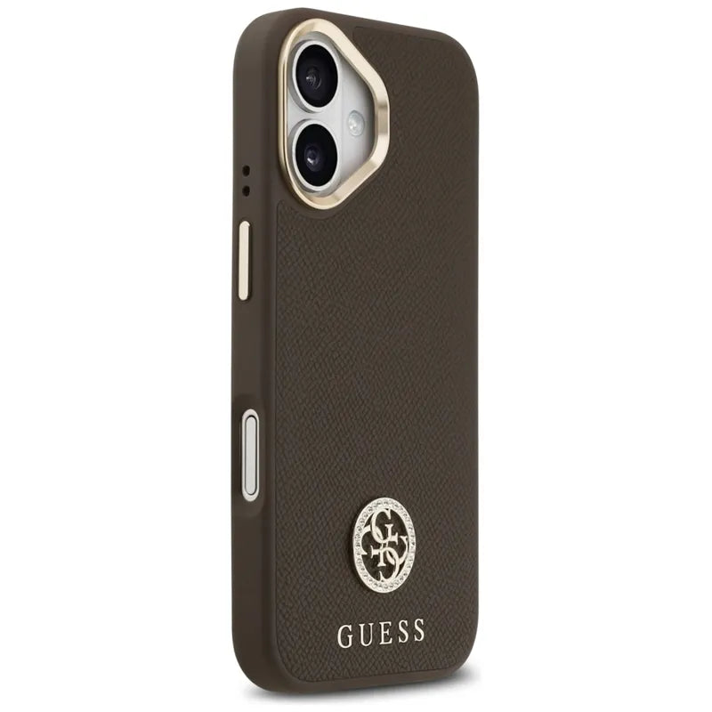 Guess Grained Strass Logo MagSafe - Dėklas iPhone 17 (ruda)