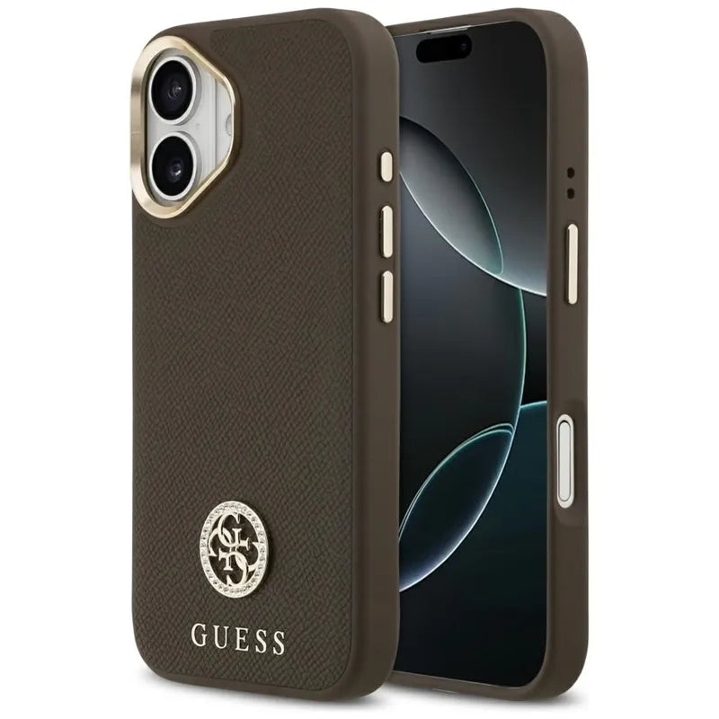 Guess Grained Strass Logo MagSafe - Dėklas iPhone 17 (ruda)