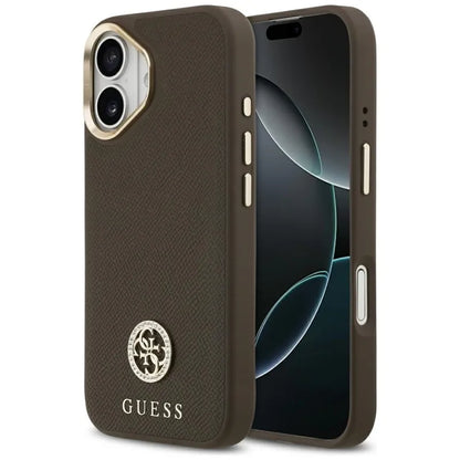 Guess Grained Strass Logo MagSafe - Dėklas iPhone 17 (ruda)