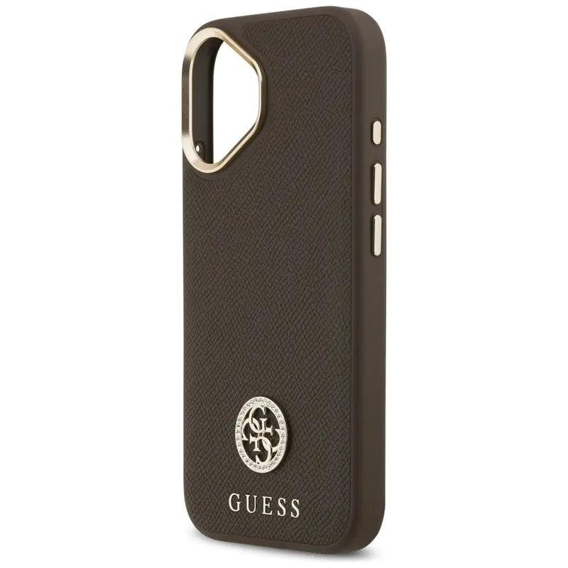 Guess Grained Strass Logo MagSafe - Dėklas iPhone 17 (ruda)