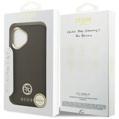 Guess Grained Strass Logo MagSafe - Dėklas iPhone 17 (ruda)