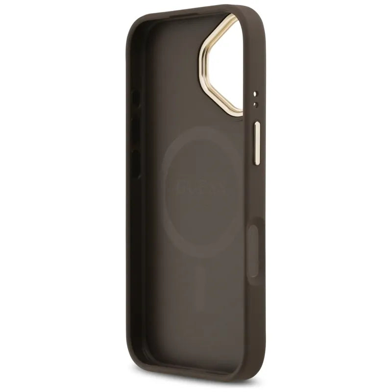 Guess Grained Strass Logo MagSafe - Dėklas iPhone 17 (ruda)