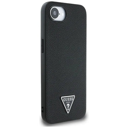 Guess Grained Triangle MagSafe - dėklas, skirtas iPhone 16e (juoda)