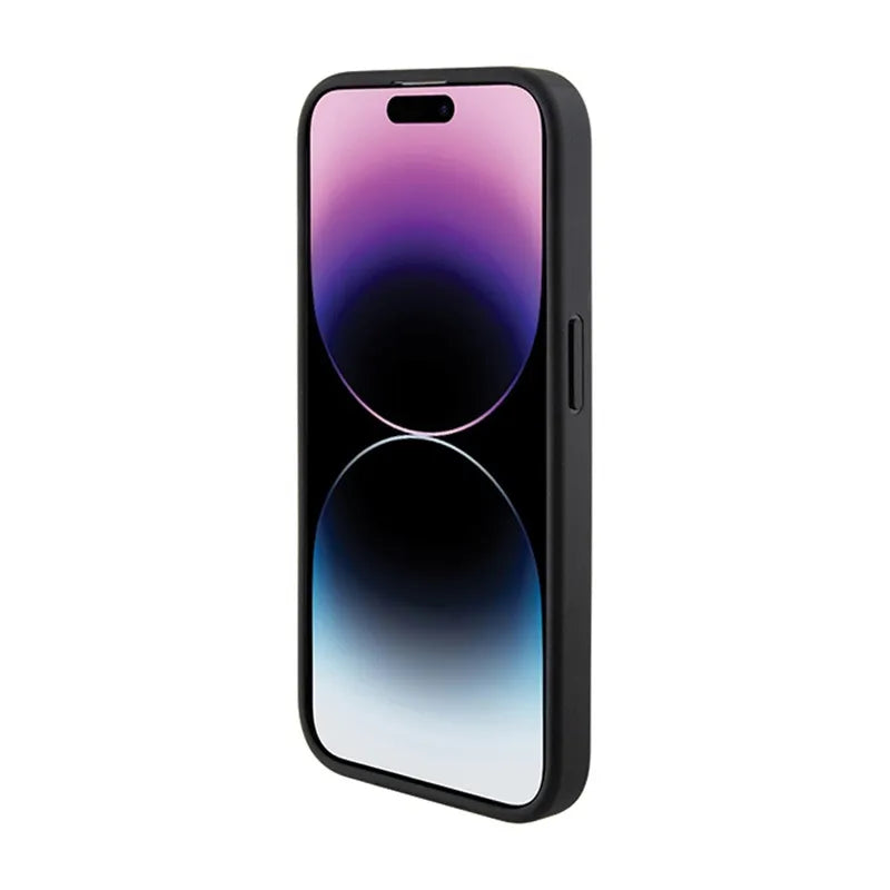 Guess Grip Stand 4G Triangle Strass Logo – iPhone 15 Pro dėklas (juodas)