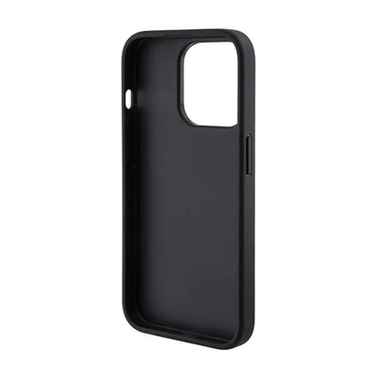 Guess Grip Stand 4G Triangle Strass Logo – iPhone 15 Pro dėklas (juodas)