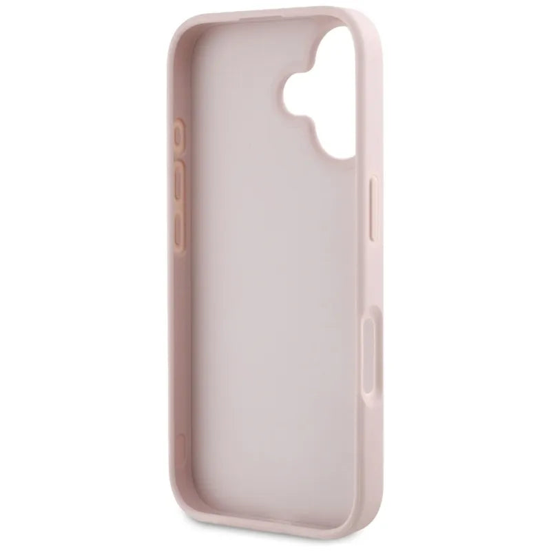Guess grūdėtas dėklas iPhone 16 su 4G ir klasikiniu logotipu (rožinis)