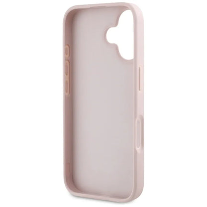 Guess grūdėtas dėklas iPhone 16 su 4G ir klasikiniu logotipu (rožinis)