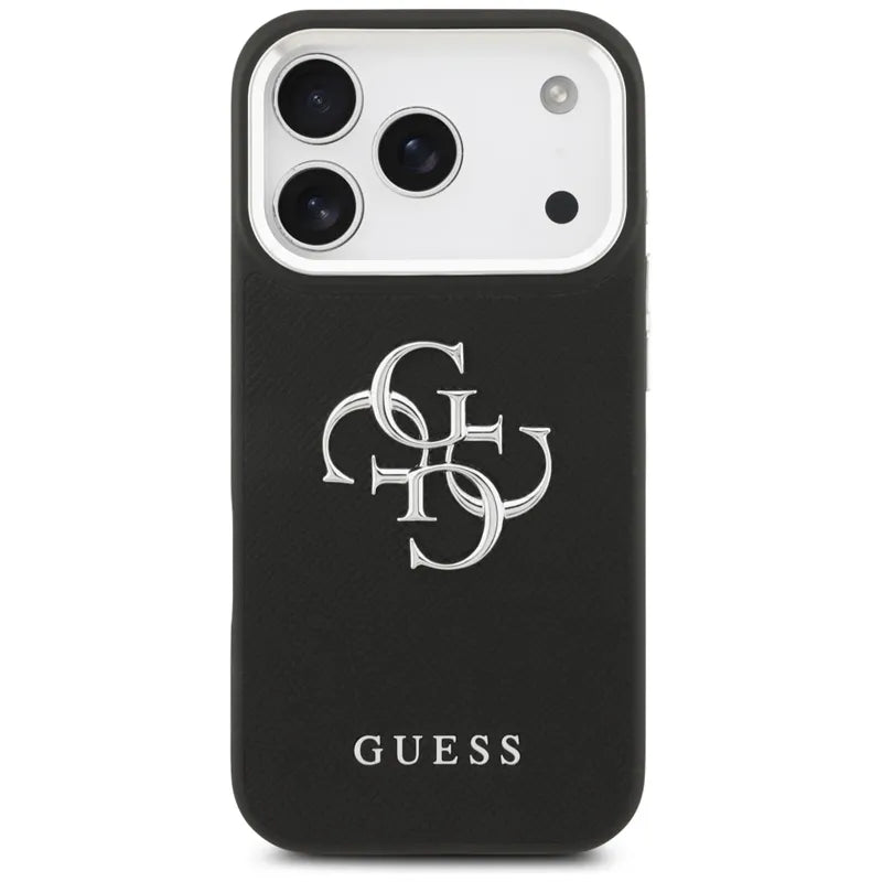 Guess Grūdėtas Didelis 4G Klasikinis Logotipas - Dėklas iPhone 17 Pro (juodas)