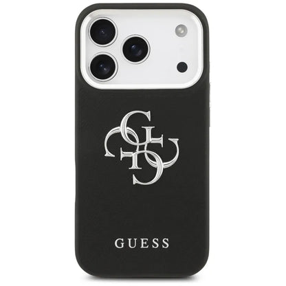 Guess Grūdėtas Didelis 4G Klasikinis Logotipas - Dėklas iPhone 17 Pro (juodas)