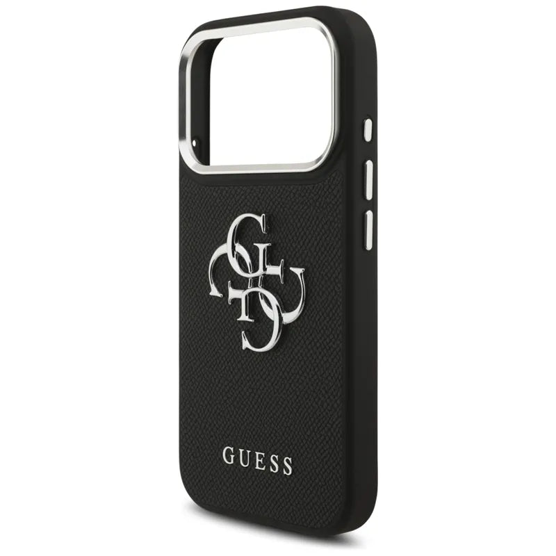 Guess Grūdėtas Didelis 4G Klasikinis Logotipas - Dėklas iPhone 17 Pro (juodas)