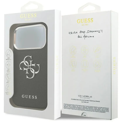 Guess Grūdėtas Didelis 4G Klasikinis Logotipas - Dėklas iPhone 17 Pro (juodas)