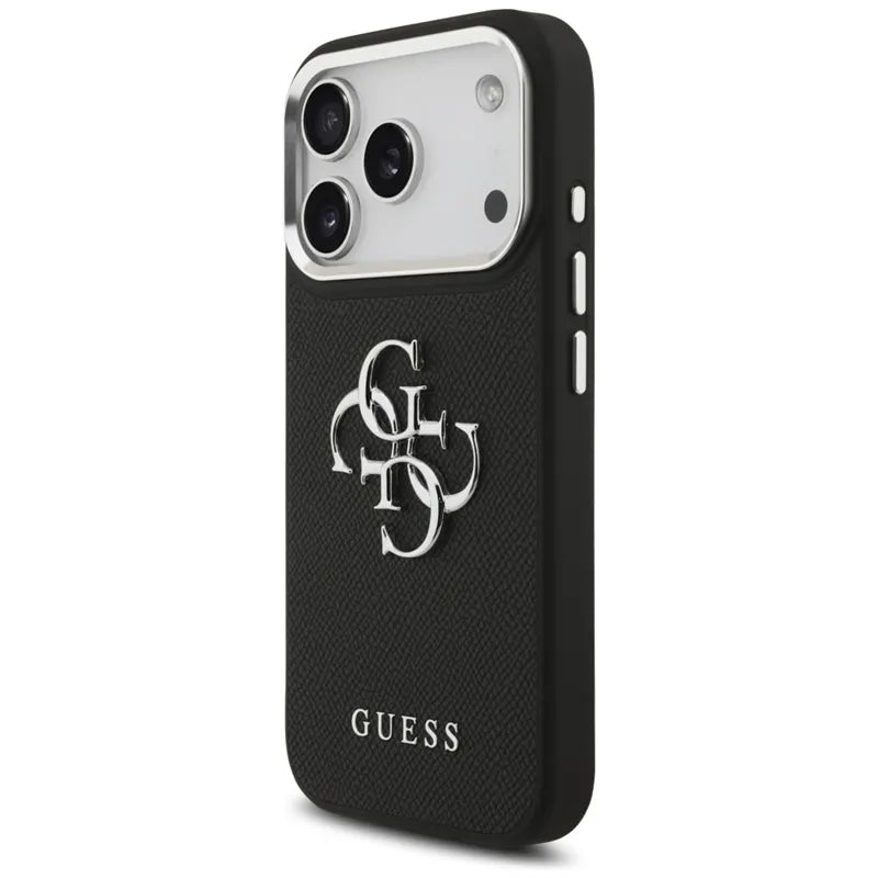 Guess Grūdėtas Didelis 4G Klasikinis Logotipas - Dėklas iPhone 17 Pro (juodas)