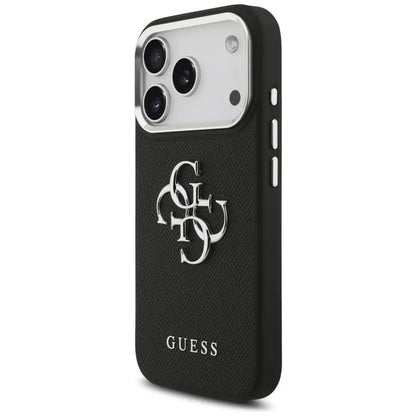 Guess Grūdėtas Didelis 4G Klasikinis Logotipas - Dėklas iPhone 17 Pro (juodas)