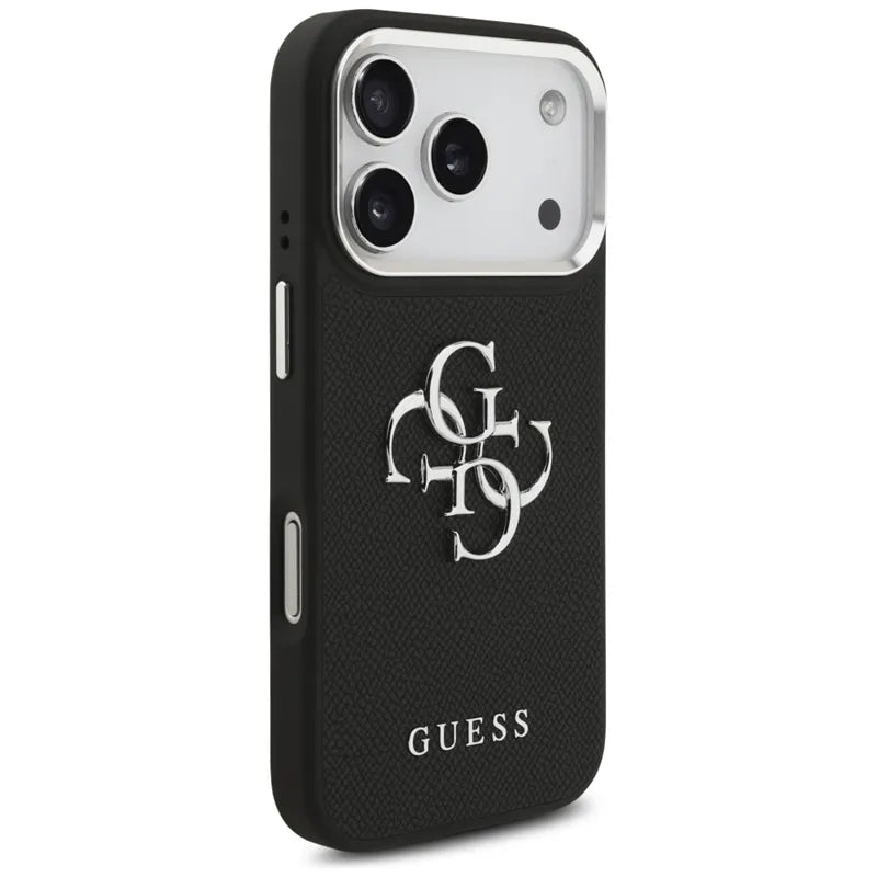 Guess Grūdėtas Didelis 4G Klasikinis Logotipas - Dėklas iPhone 17 Pro (juodas)