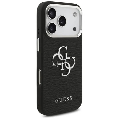 Guess Grūdėtas Didelis 4G Klasikinis Logotipas - Dėklas iPhone 17 Pro (juodas)