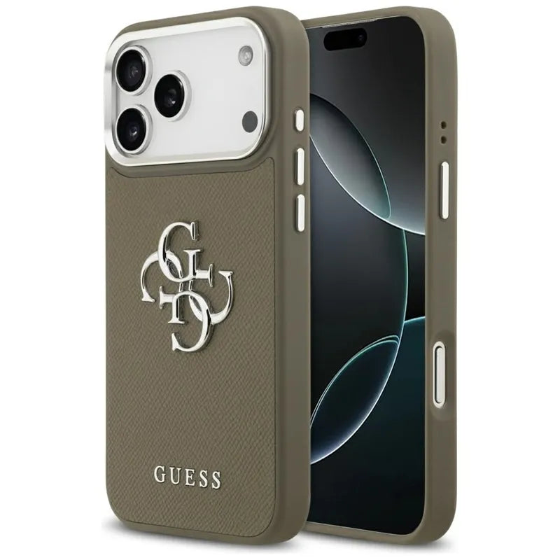 Guess Grūdėtas Didelis 4G Klasikinis Logotipas - Dėklas iPhone 17 Pro Max (rudas)