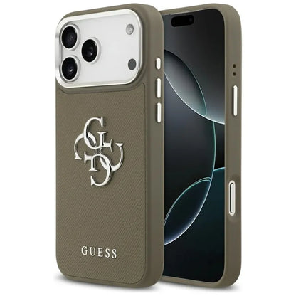 Guess Grūdėtas Didelis 4G Klasikinis Logotipas - Dėklas iPhone 17 Pro Max (rudas)