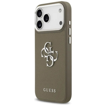 Guess Grūdėtas Didelis 4G Klasikinis Logotipas - Dėklas iPhone 17 Pro Max (rudas)
